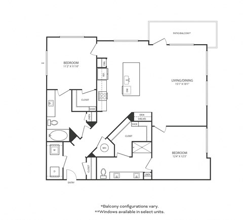 Floor plan of a 2 bedroom apartment